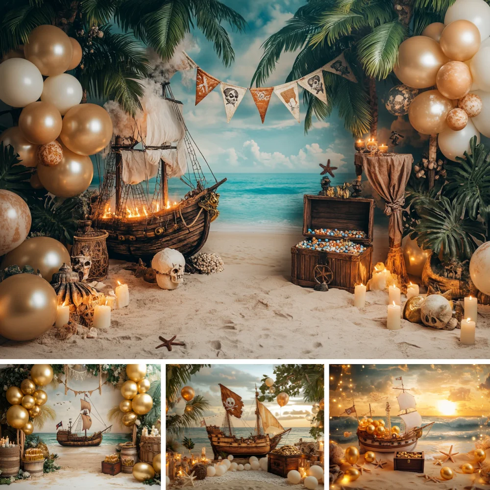 Pirate Ship With Treasure Chest Backdrop for Photography Boy Birthday Cake Smash Backgrounds Flag Ball Decor Photo Studio Props
Pirate Ship With Treasure Chest Backdrop for Photography Boy Birthday Cake Smash Backgrounds Flag Ball Decor Photo Studio Props
