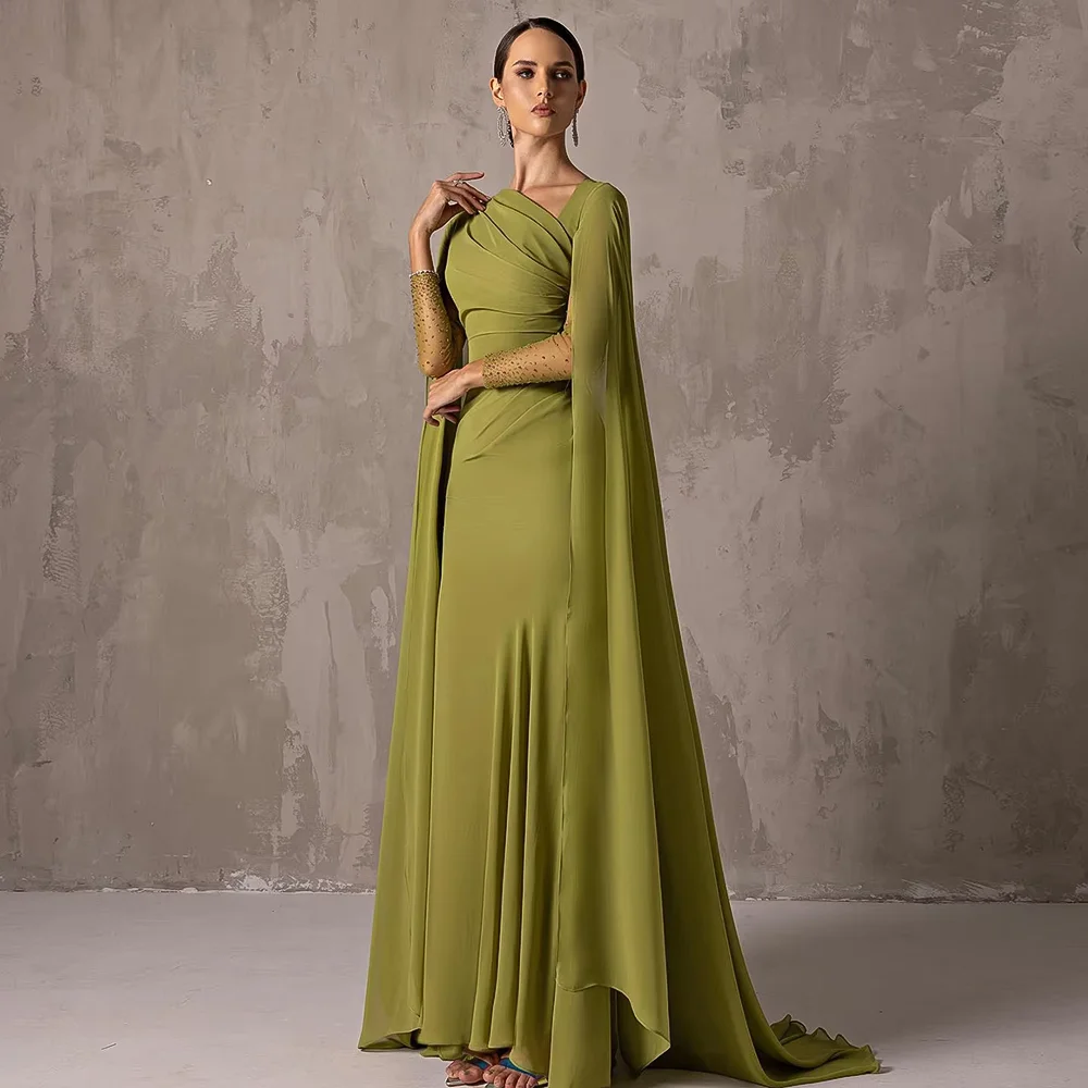 Elegant Green Chiffon Arabic Evening Dress with Cape Sleeve For Women A-Line Long Prom Wedding Party Dresses Customized
Elegant Green Chiffon Arabic Evening Dress with Cape Sleeve For Women A-Line Long Prom Wedding Party Dresses Customized