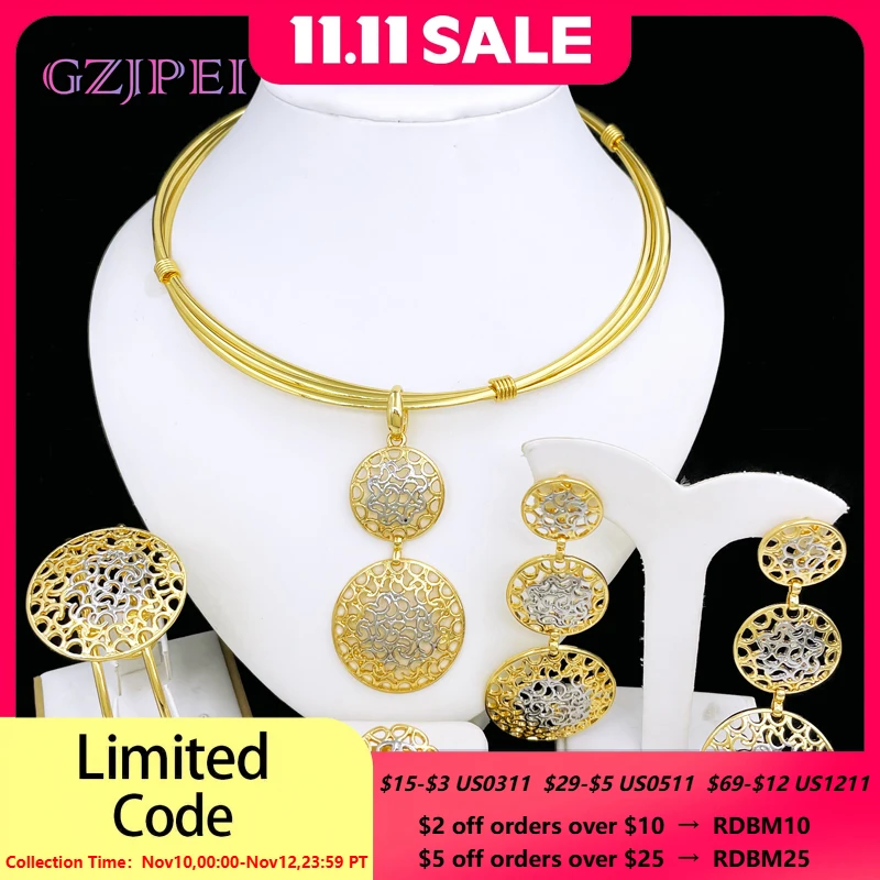 Women Jewelry Set Two Tone Design Luxury Nigeria Trending Choker Pendant Earrings Ring Bracelet Wedding Party Gift
Women Jewelry Set Two Tone Design Luxury Nigeria Trending Choker Pendant Earrings Ring Bracelet Wedding Party Gift