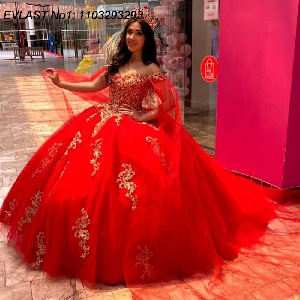 EVLAST Customized Glitter Red Ball Gown Quinceanera Dress Gold Lace Applique Beading Cape Sweet 16 Vestidos De 15 Anos E1Q965
EVLAST Customized Glitter Red Ball Gown Quinceanera Dress Gold Lace Applique Beading Cape Sweet 16 Vestidos De 15 Anos E1Q965