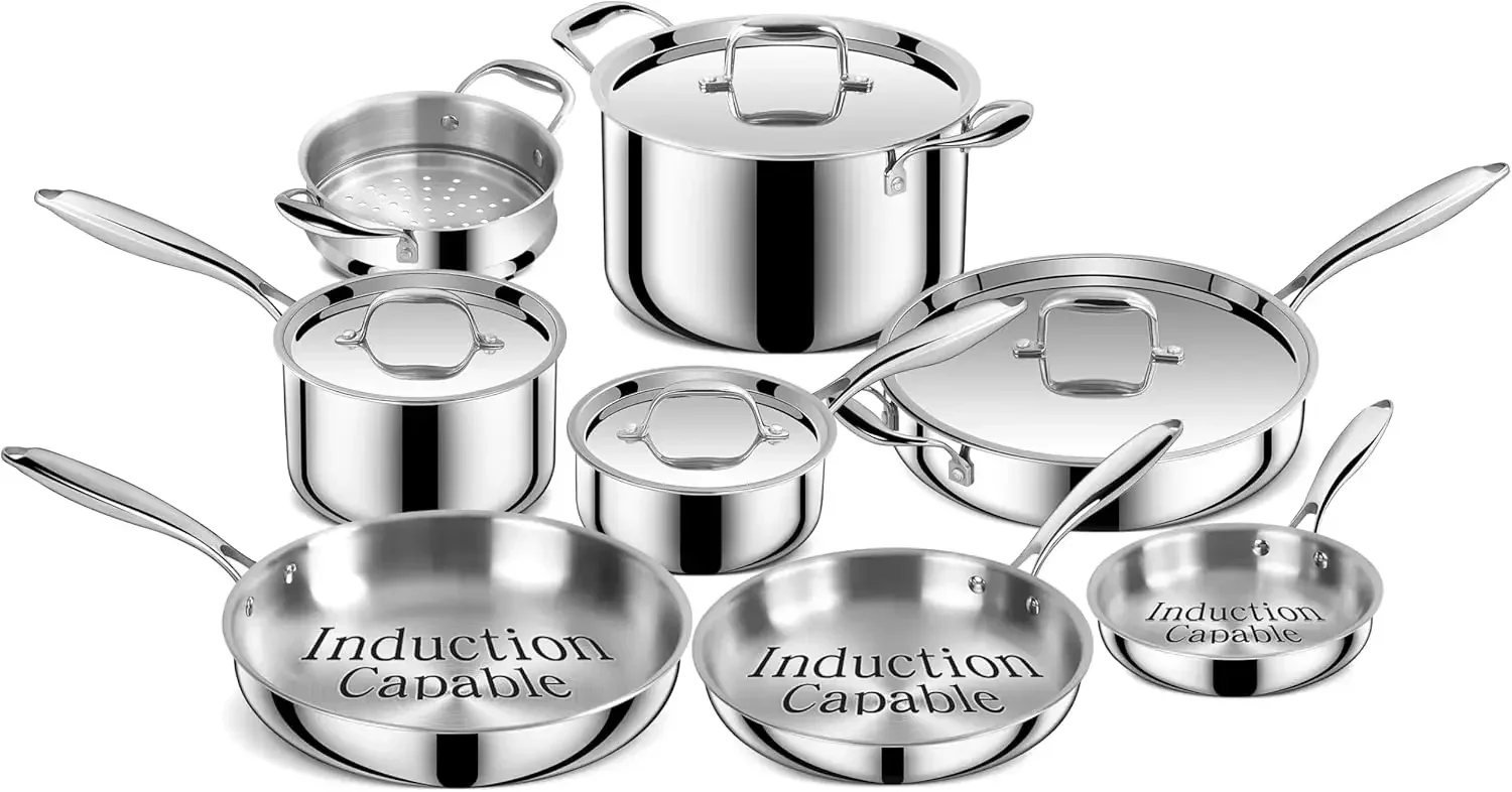 Triple Ply Stainless Steel Pots and Pans Set, 12 Piece Induction Cookware Set, Oven Dishwasher Safe | Frying Pans, Saucepans, Sa
Triple Ply Stainless Steel Pots and Pans Set, 12 Piece Induction Cookware Set, Oven Dishwasher Safe | Frying Pans, Saucepans, Sa