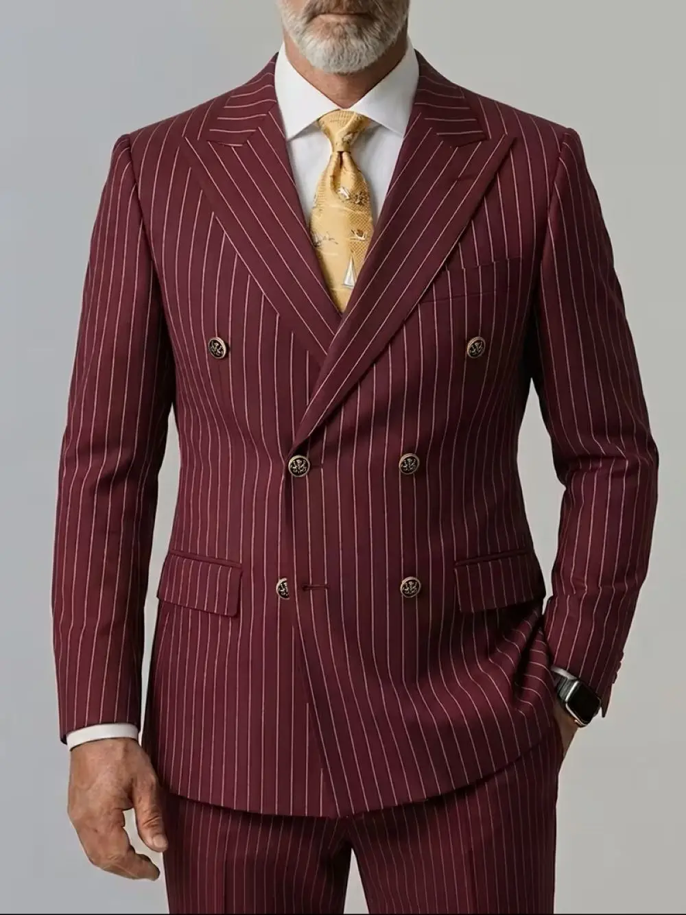 Men's Wine Red Striped Double Breasted Blazer, Peaked Lapel Retro Gentleman Suit Jacket for Prom Banquet Cocktail
Men's Wine Red Striped Double Breasted Blazer, Peaked Lapel Retro Gentleman Suit Jacket for Prom Banquet Cocktail