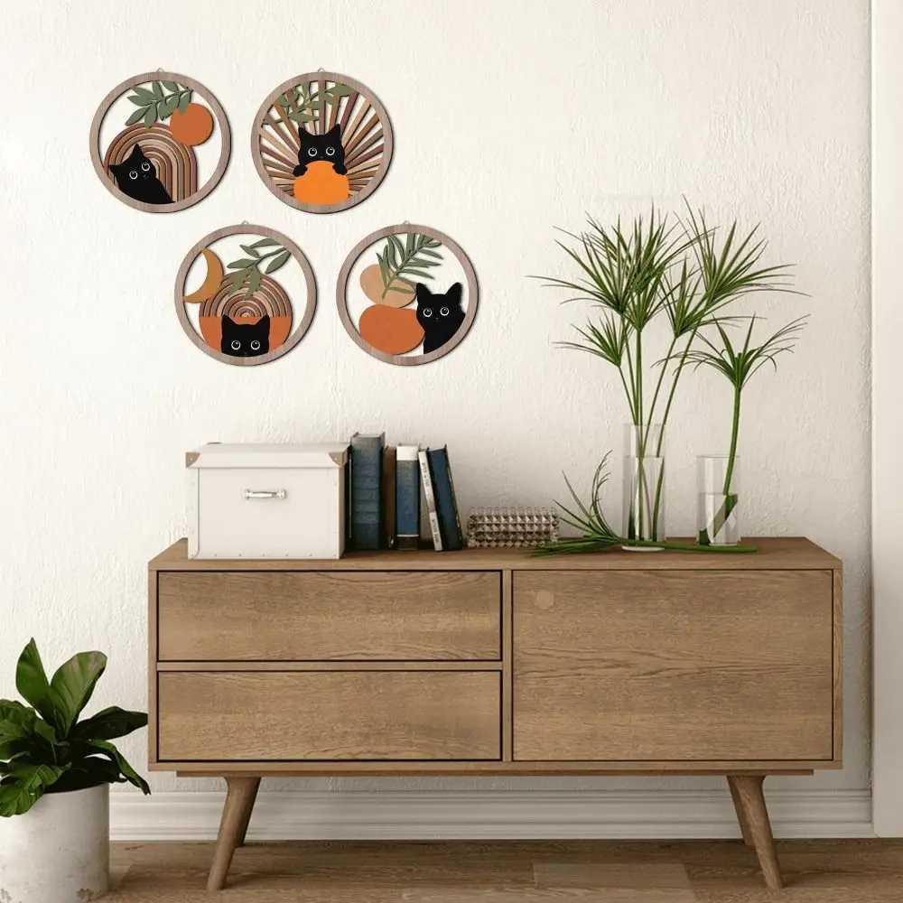 4pcs Bohemian Style Wooden Black Cat Wall Decoration Cute Cartoon Wall Hanging Creative Exquisite Background Pendant Bedroom
4pcs Bohemian Style Wooden Black Cat Wall Decoration Cute Cartoon Wall Hanging Creative Exquisite Background Pendant Bedroom