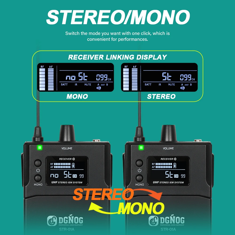 UHF Stereo Wireless In Ears Monitor System Stage Return Bodypack Receiver Stage Monitoring System Stereo Switching DGNOG STR-01A
UHF Stereo Wireless In Ears Monitor System Stage Return Bodypack Receiver Stage Monitoring System Stereo Switching DGNOG STR-01A