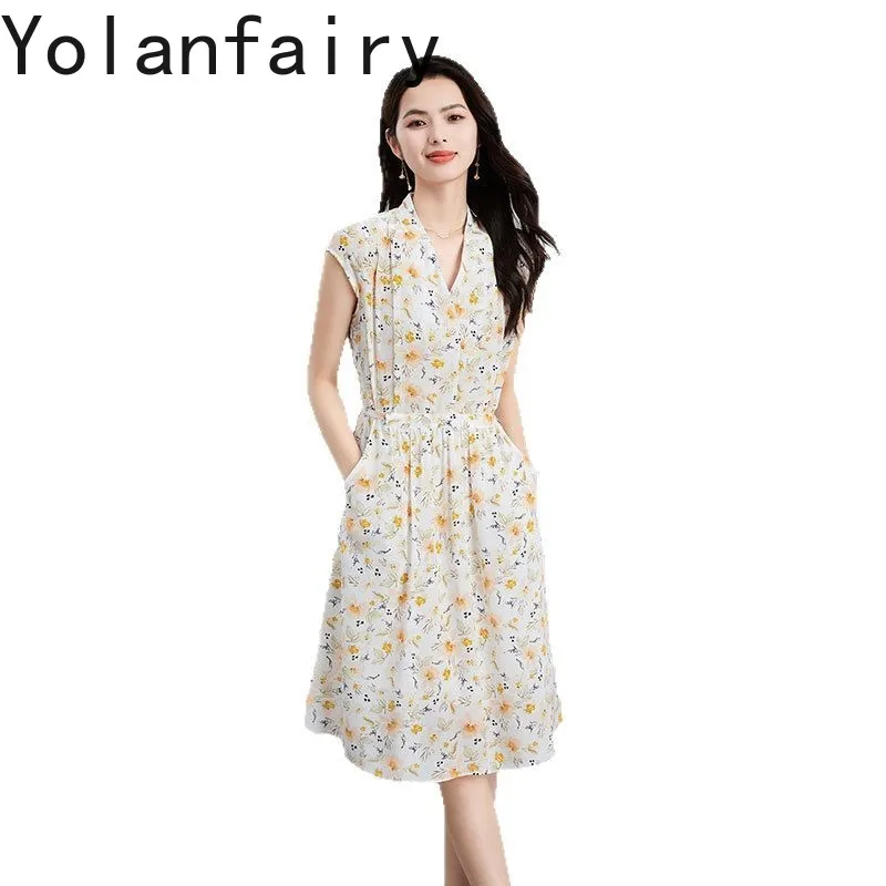 YOLANFAIRY 100% Natural Mulberry Silk Dress for Woman High Waist Summer Dresses Lace-up Creamy-white Floral Dress Sleeveless
YOLANFAIRY 100% Natural Mulberry Silk Dress for Woman High Waist Summer Dresses Lace-up Creamy-white Floral Dress Sleeveless