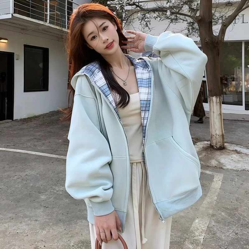 American style spicy girl retro checkered patchwork loose zipper sweatshirt autumn/winter Y2K women's thick hooded sweatshirt
American style spicy girl retro checkered patchwork loose zipper sweatshirt autumn/winter Y2K women's thick hooded sweatshirt