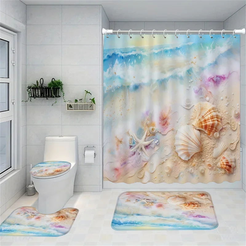 4 шт., набор занавесок для душа с принтом ракушек морской звезды и водонепроницаемым дизайном, нескользящий коврик для ванной комнаты, U-образный коврик для унитаза, туалет
4 шт., набор занавесок для душа с принтом ракушек морской звезды и водонепроницаемым дизайном, нескользящий коврик для ванной комнаты, U-образный коврик для унитаза, туалет