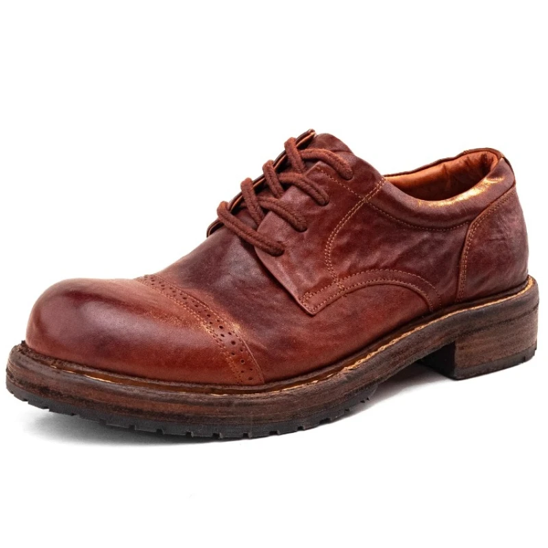 Horse Leather Casual Shoes for Men's Reddish and Brown Hand Sewn Washed Horsehide Derby Shoes Thick Sole Height-increasing Shoes
Horse Leather Casual Shoes for Men's Reddish and Brown Hand Sewn Washed Horsehide Derby Shoes Thick Sole Height-increasing Shoes