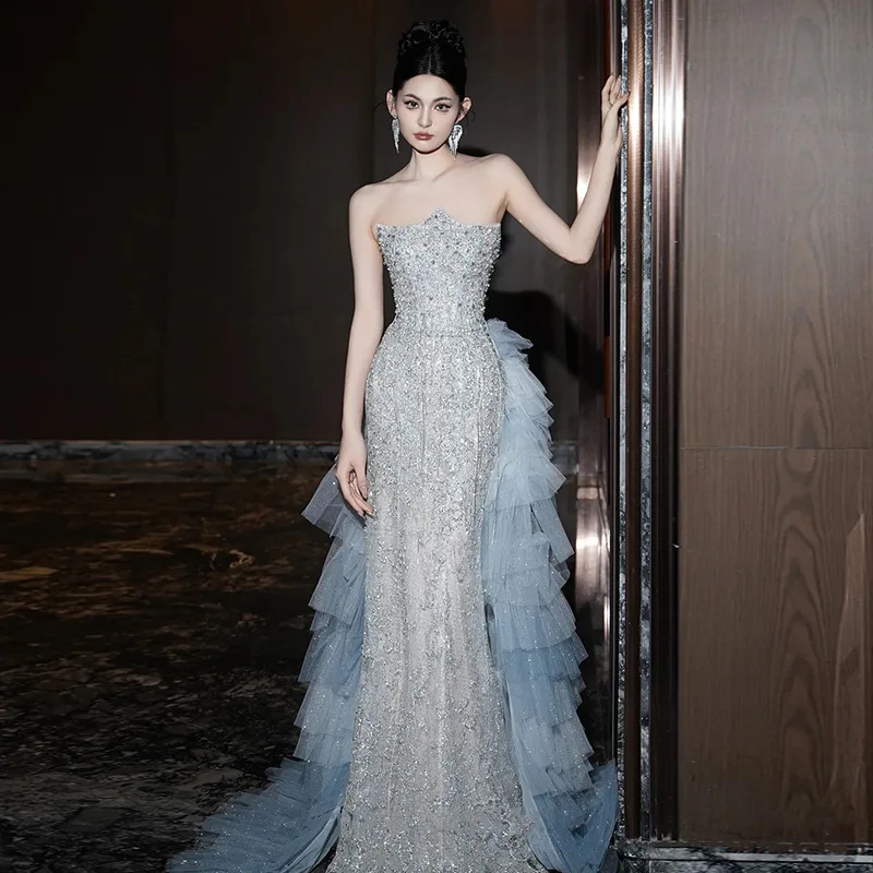 Blue 2025 New Exquisite Evening Dress Strapless Sequined With Beading Bright Starlight Mermaid Prom Dress Princess Ball Gown
Blue 2025 New Exquisite Evening Dress Strapless Sequined With Beading Bright Starlight Mermaid Prom Dress Princess Ball Gown
