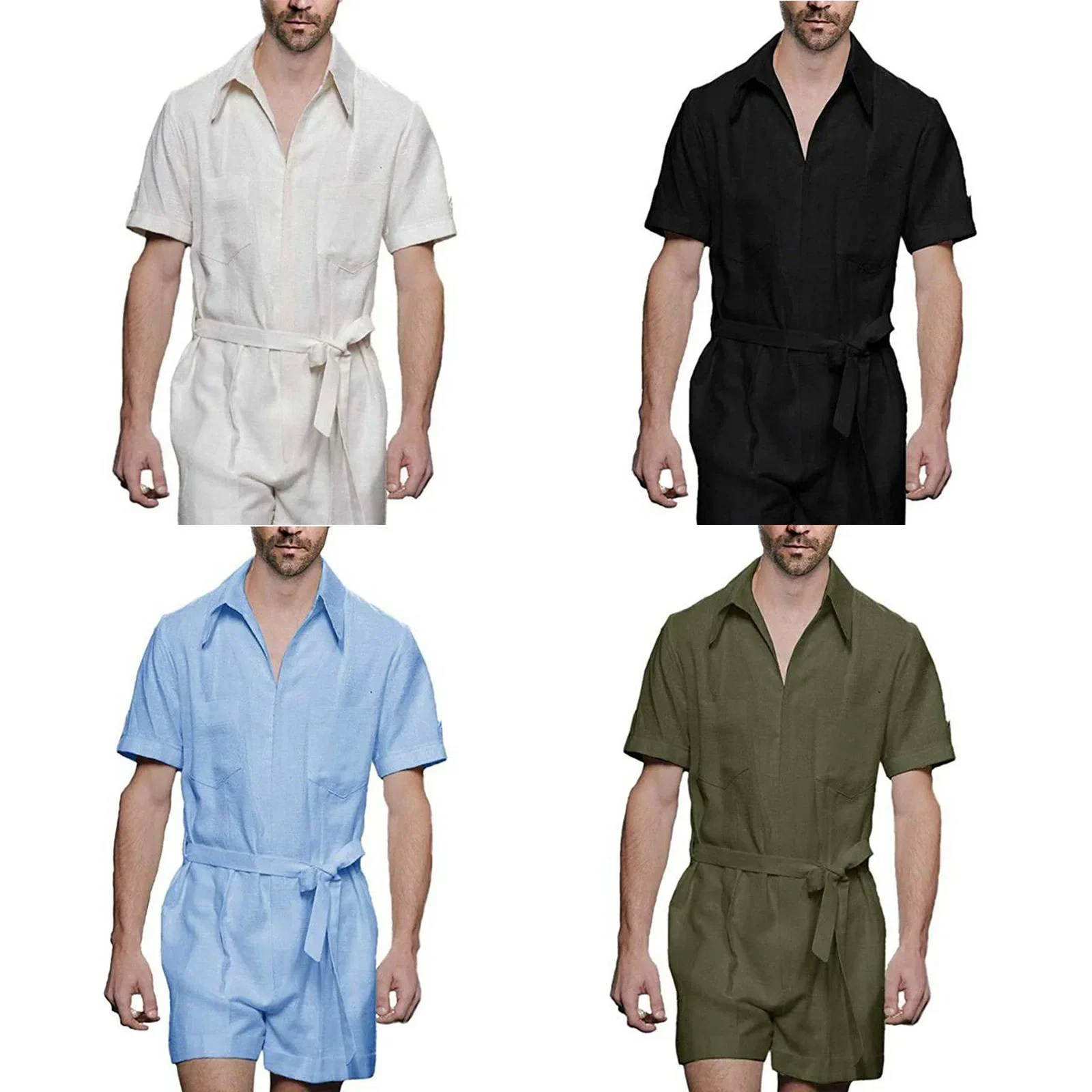 New Men Summer Solid Short Sleeve Jumpsuits Fashion Slim Shirts One-piece Vintage Lapel Button Rompers Men Street Playsuits
New Men Summer Solid Short Sleeve Jumpsuits Fashion Slim Shirts One-piece Vintage Lapel Button Rompers Men Street Playsuits