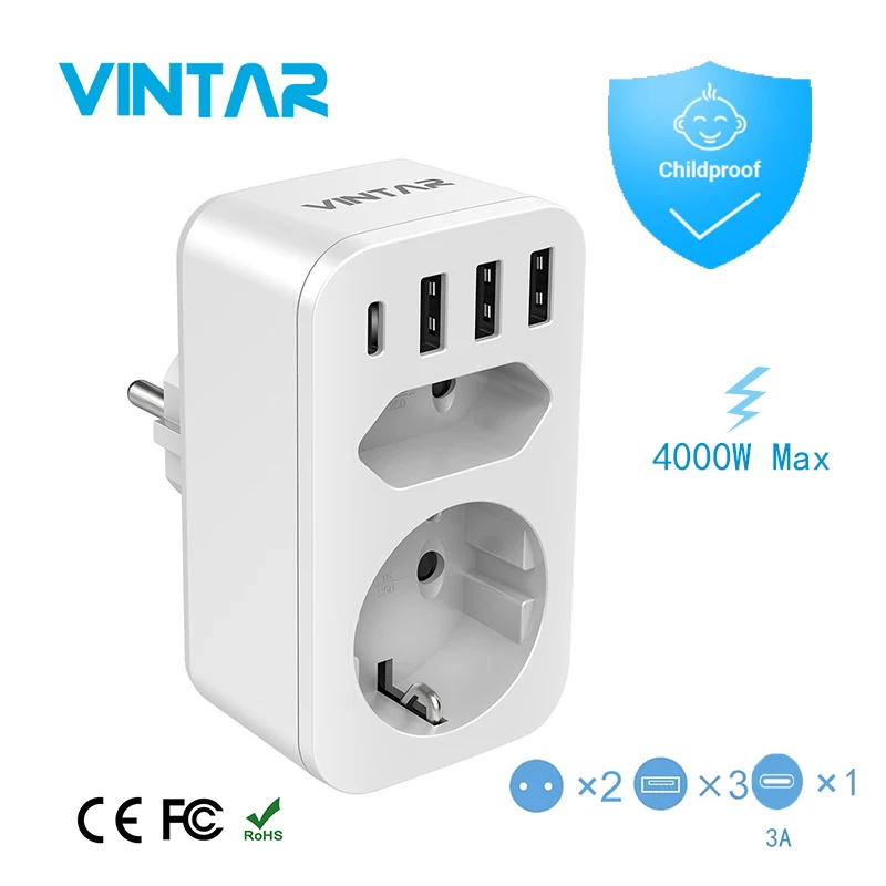 EU Plug Power Strip 4000W Fast Charging Power Adapter with 2 AC Outlets 3 USB Charging Ports 1 Type C 5V 3A Plug Socket Child
EU Plug Power Strip 4000W Fast Charging Power Adapter with 2 AC Outlets 3 USB Charging Ports 1 Type C 5V 3A Plug Socket Child