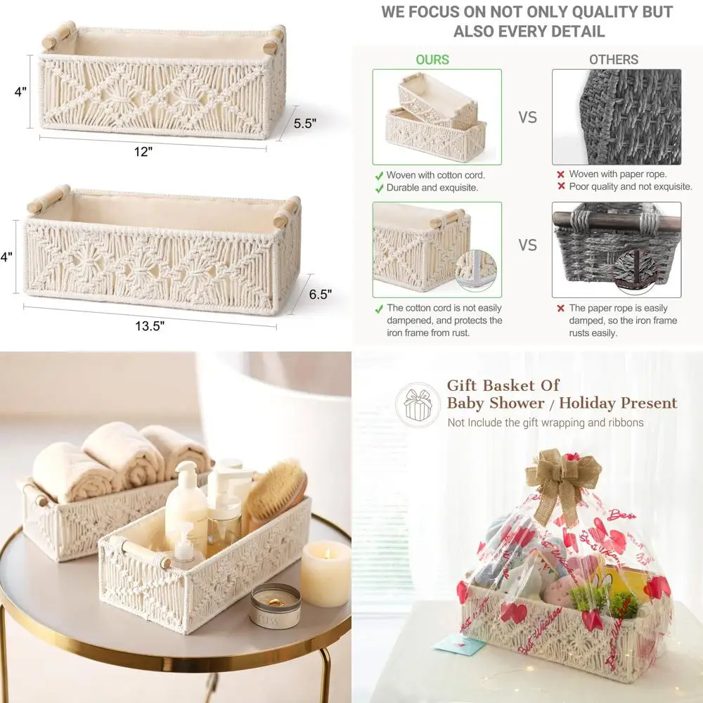 Набор корзин макраме цвета слоновой кости — стиль бохо, тканые органайзеры ручной работы для домашнего декора и хранения вещей
Набор корзин макраме цвета слоновой кости — стиль бохо, тканые органайзеры ручной работы для домашнего декора и хранения вещей