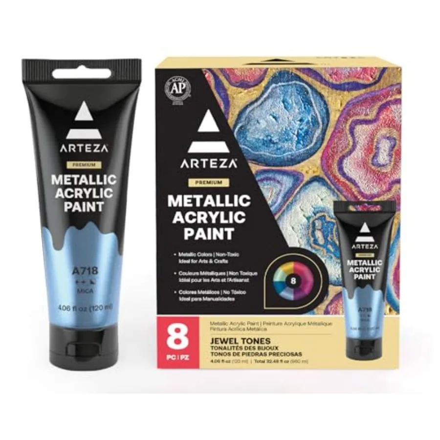 Metallic Acrylic Paint, Set of 8 Jewel Tones Colors in 4.06oz Tubes, Rich Pigments, Non Fading, Paints for Artists and Hobby Pa
Metallic Acrylic Paint, Set of 8 Jewel Tones Colors in 4.06oz Tubes, Rich Pigments, Non Fading, Paints for Artists and Hobby Pa