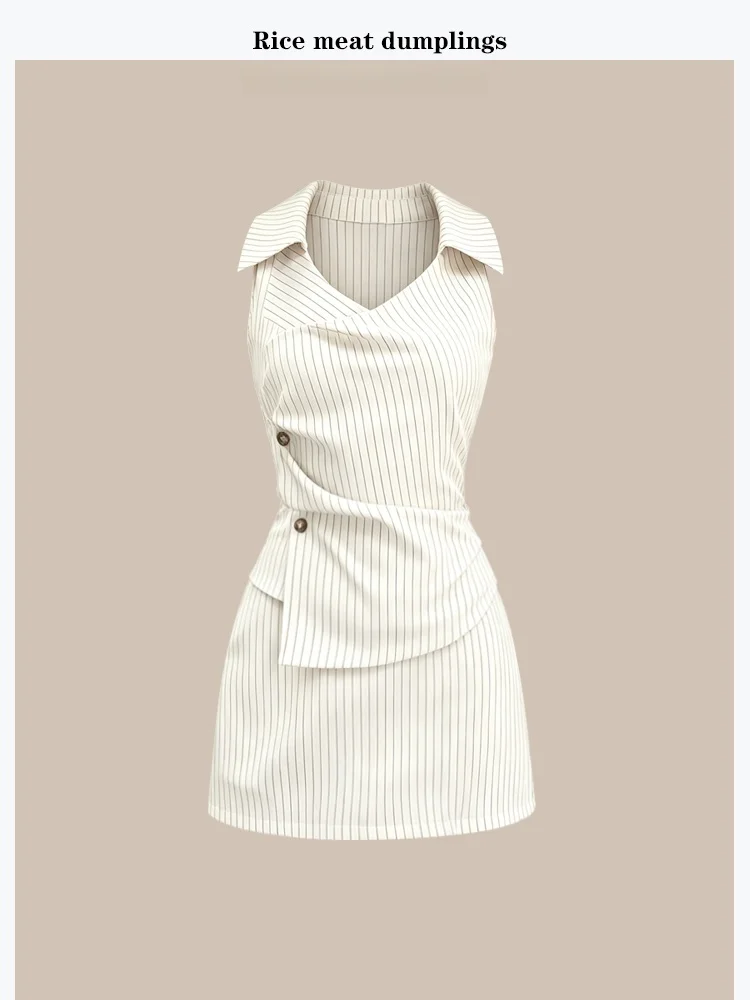 Fashionable Stripe Halter Neck Top And Skirt Set Slimming Summer Outfit High Waist Midi Skirt Brandless Women's Ensemble
Fashionable Stripe Halter Neck Top And Skirt Set Slimming Summer Outfit High Waist Midi Skirt Brandless Women's Ensemble