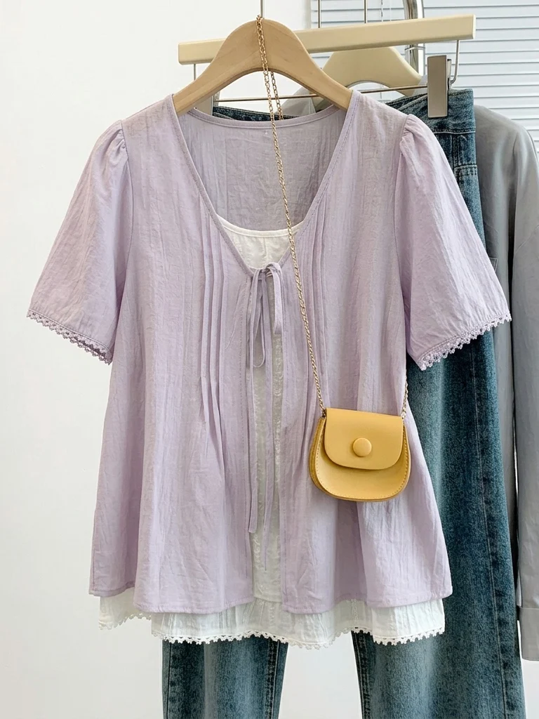 Purple Short Sleeve Shirt Women's Summer New Style Big Size Fat MM Anti-Aging Doll Shirt Korean Style Loose Fit Commute Wind
Purple Short Sleeve Shirt Women's Summer New Style Big Size Fat MM Anti-Aging Doll Shirt Korean Style Loose Fit Commute Wind