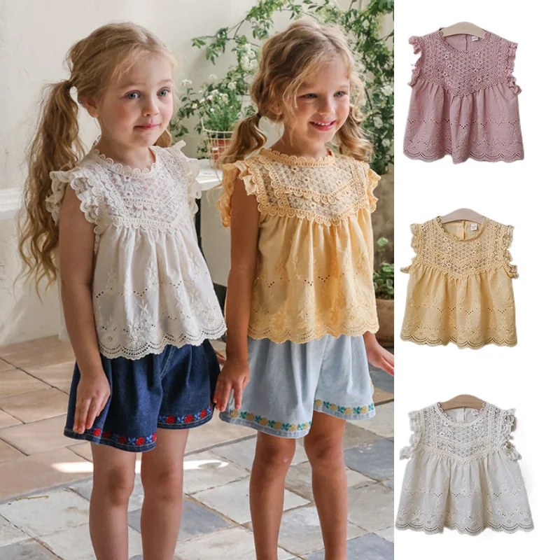 Girls' Shirt 26 Summer New Arrival: White Fashionable Ruffled Sleeveless T-Shirt Top - Cute Korean-Style Cotton Shirt for Girls
Girls' Shirt 26 Summer New Arrival: White Fashionable Ruffled Sleeveless T-Shirt Top - Cute Korean-Style Cotton Shirt for Girls