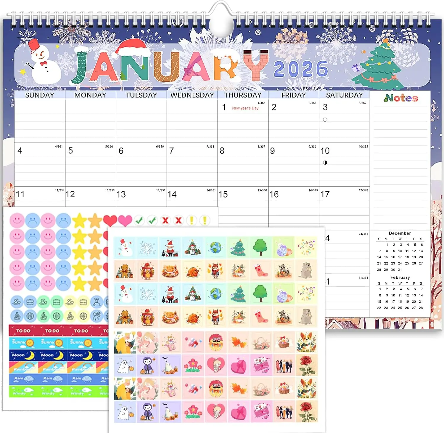 18-Month Wall Calendar 2026-2027, 17" x 12", Thick Paper, with Stickers, for Home Office School
18-Month Wall Calendar 2026-2027, 17" x 12", Thick Paper, with Stickers, for Home Office School