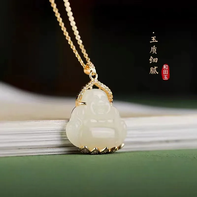 Hetian Jade Pendant Guanyin Necklace Buddha Head Silver Plated Inlaid Jade Maitreya Buddha Jade Pendant for Women Gifts
Hetian Jade Pendant Guanyin Necklace Buddha Head Silver Plated Inlaid Jade Maitreya Buddha Jade Pendant for Women Gifts