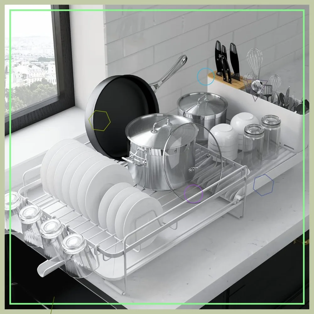 Раздвижная сушилка для посуды с держателями для столовых приборов и чашек, многофункциональная сушилка для кухонной столешницы, 19.2-26.7 дюймов (длина) x 12.9 дюймов (ширина), белая
Раздвижная сушилка для посуды с держателями для столовых приборов и чашек, многофункциональная сушилка для кухонной столешницы, 19.2-26.7 дюймов (длина) x 12.9 дюймов (ширина), белая