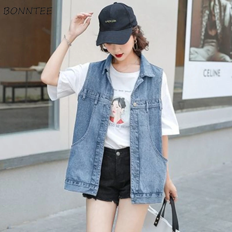 Denim Vests Women Loose Classic Retro All-match Simple Pure Casual Streetwear Female Summer Korean Style Stylish Basic Design
Denim Vests Women Loose Classic Retro All-match Simple Pure Casual Streetwear Female Summer Korean Style Stylish Basic Design