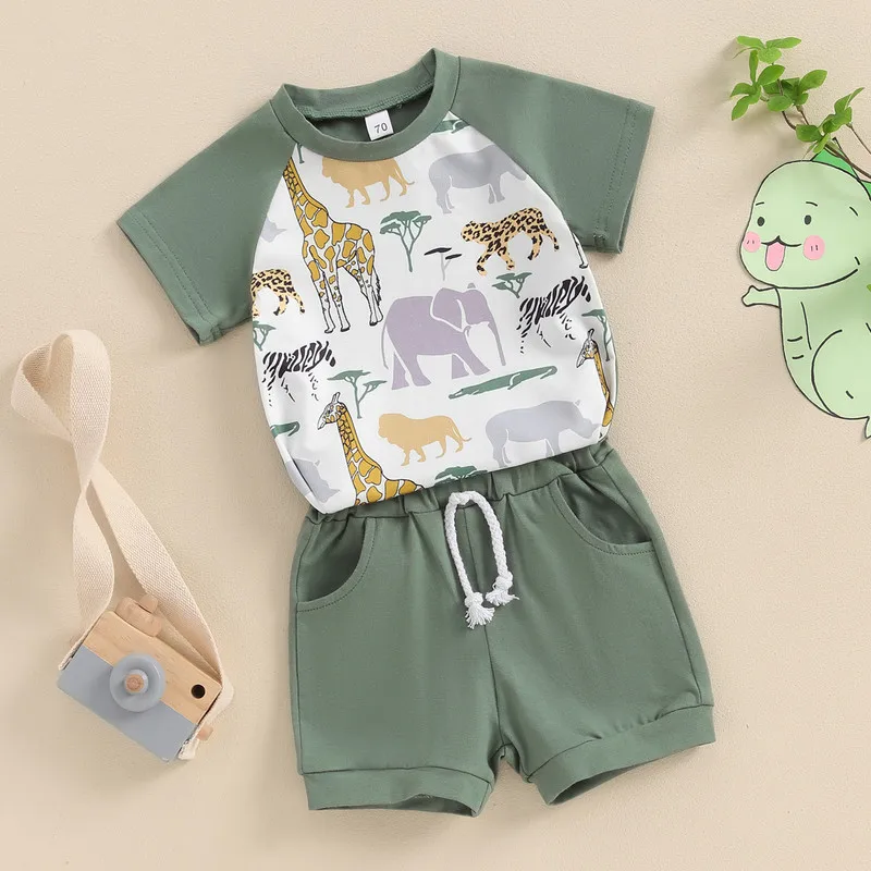 Baby Boys Summer Outfits Animal Print Short Sleeves T-Shirt and Elastic Shorts Set for 2 Piece Vacation Clothes Set
Baby Boys Summer Outfits Animal Print Short Sleeves T-Shirt and Elastic Shorts Set for 2 Piece Vacation Clothes Set