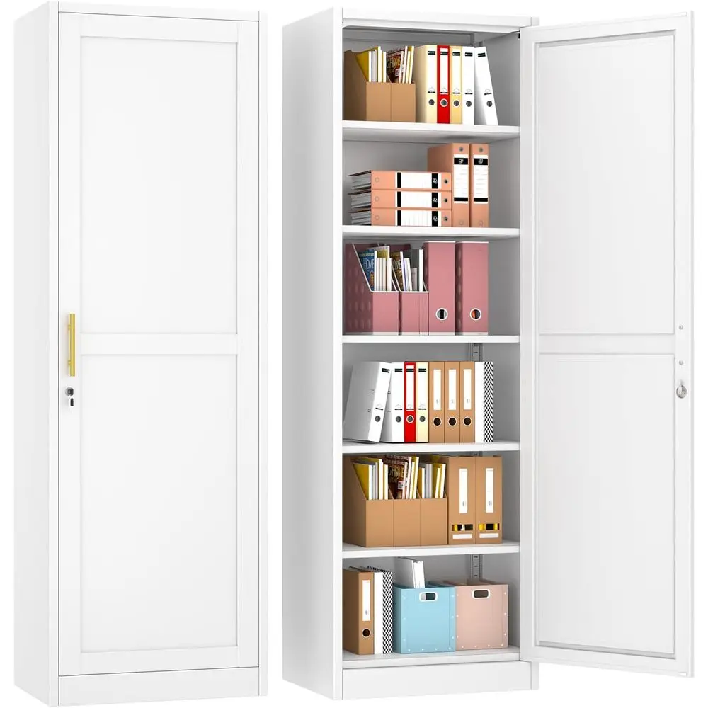 Tall Narrow Metal Storage Cabinet with 5 Adjustable Shelves, Lockable, Suitable for Home, School, Office, Garage, or Gym (White)
Tall Narrow Metal Storage Cabinet with 5 Adjustable Shelves, Lockable, Suitable for Home, School, Office, Garage, or Gym (White)