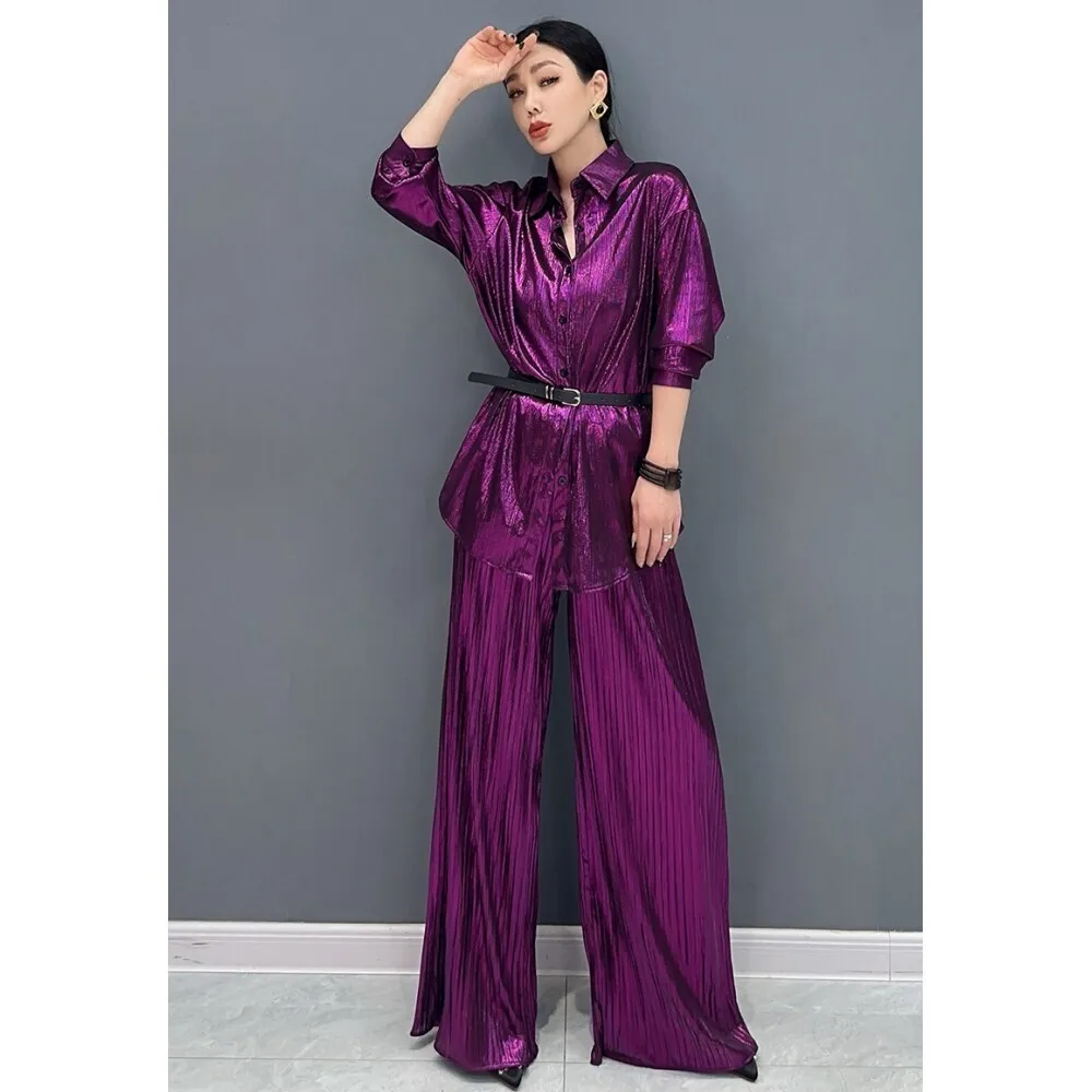 2024 Summer New Purple Gold Women Pant Set Bright Pleated Long Shirt + Wide Leg Pants Two Piece Set Casual Fashion ZF150
2024 Summer New Purple Gold Women Pant Set Bright Pleated Long Shirt + Wide Leg Pants Two Piece Set Casual Fashion ZF150