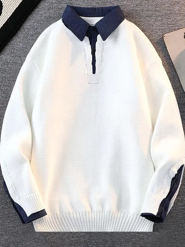 Autumn Winter Men's Thiened Loose Knitted Sweater Fake Two-Piece Color Blo irt Collar Casual Sle Polyester Fiber
Autumn Winter Men's Thiened Loose Knitted Sweater Fake Two-Piece Color Blo irt Collar Casual Sle Polyester Fiber