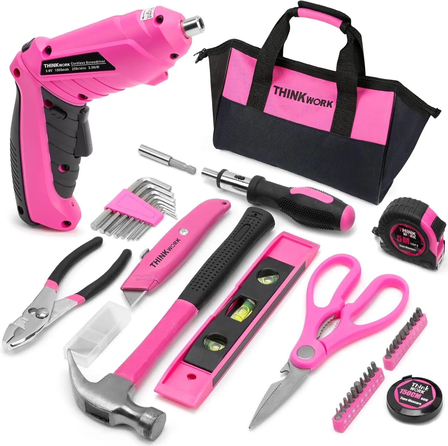 41-Piece Pink Tool Set with 3.6V Screwdriver, Women's DIY Repair Kit in Large Open Bag
41-Piece Pink Tool Set with 3.6V Screwdriver, Women's DIY Repair Kit in Large Open Bag