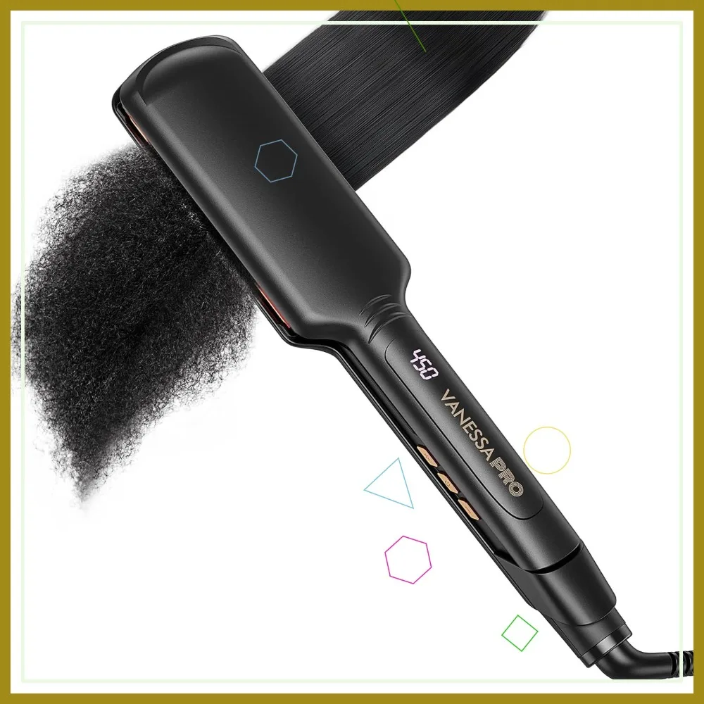 Titanium Flat Iron Hair Straightener for Natural Hair, 2 inch Wide Plate for Thick Hairs, Silk Press
Titanium Flat Iron Hair Straightener for Natural Hair, 2 inch Wide Plate for Thick Hairs, Silk Press