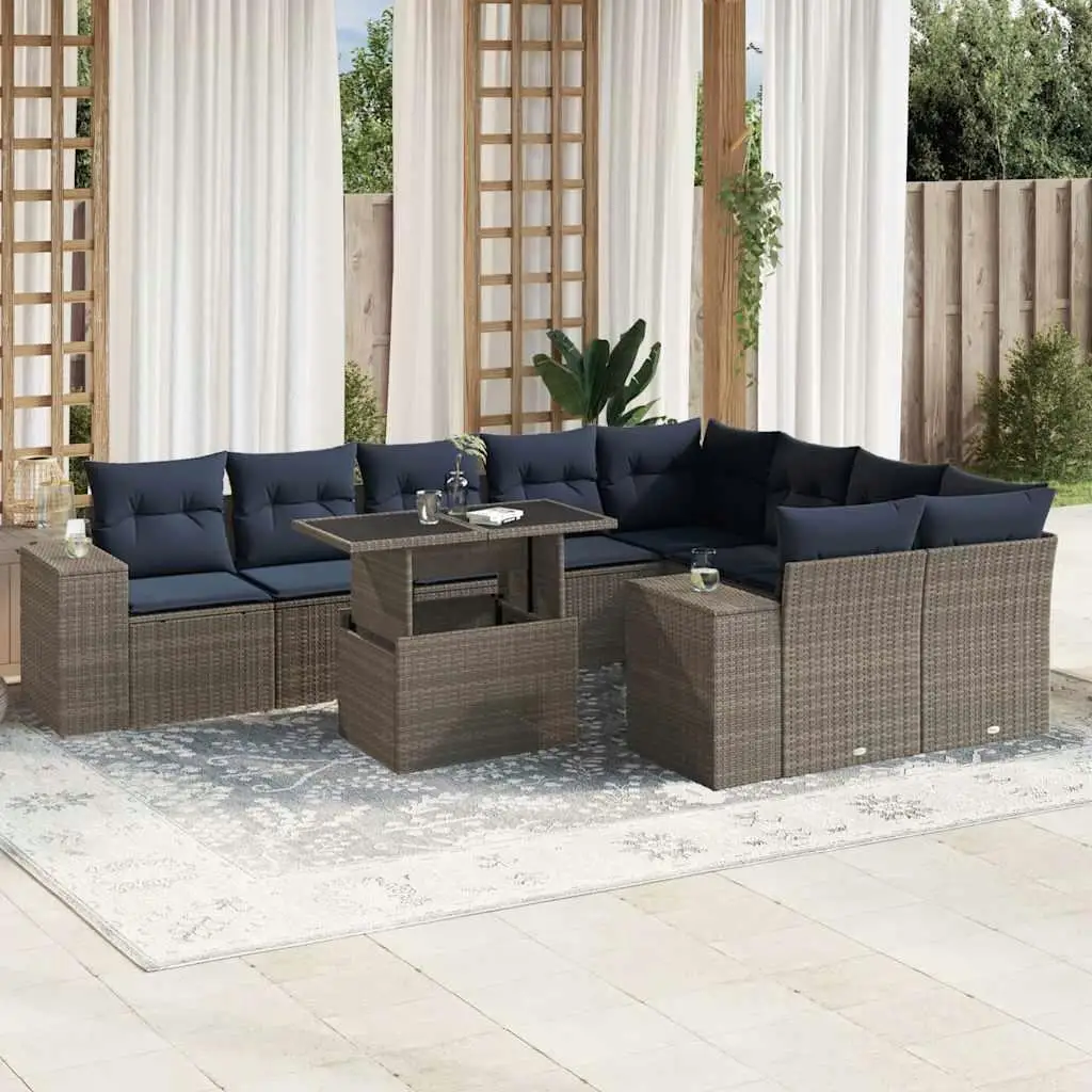 10 Piece Gray Poly Rattan Patio Sofa Set with Cushions Outdoor Furniture Garden Seating
10 Piece Gray Poly Rattan Patio Sofa Set with Cushions Outdoor Furniture Garden Seating