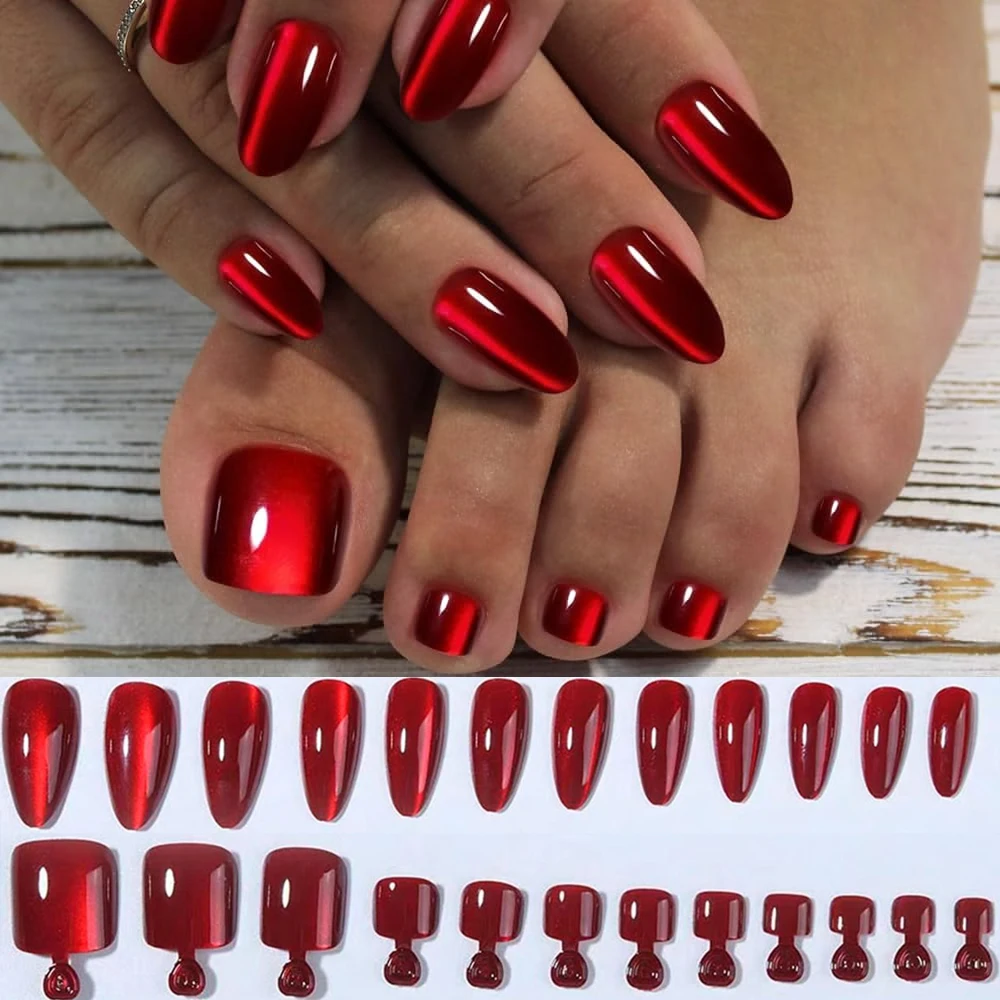 48Pcs Blood Red Crystal Cat Eye Finger & Toenails False Nails Short Square Fake Toe Nail Tips WomenAlmond Acrylic Press On Nails
48Pcs Blood Red Crystal Cat Eye Finger & Toenails False Nails Short Square Fake Toe Nail Tips WomenAlmond Acrylic Press On Nails