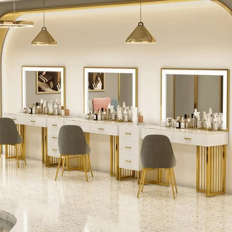 Dresser for professional stores Light luxury studio with lamp makeup table Marble makeup table for wedding shop beauty salon
Dresser for professional stores Light luxury studio with lamp makeup table Marble makeup table for wedding shop beauty salon