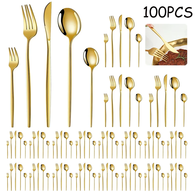 100pcs stainless steel cutlery set, steak, knife and fork, Portuguese-style cutlery, a good holiday party.
100pcs stainless steel cutlery set, steak, knife and fork, Portuguese-style cutlery, a good holiday party.