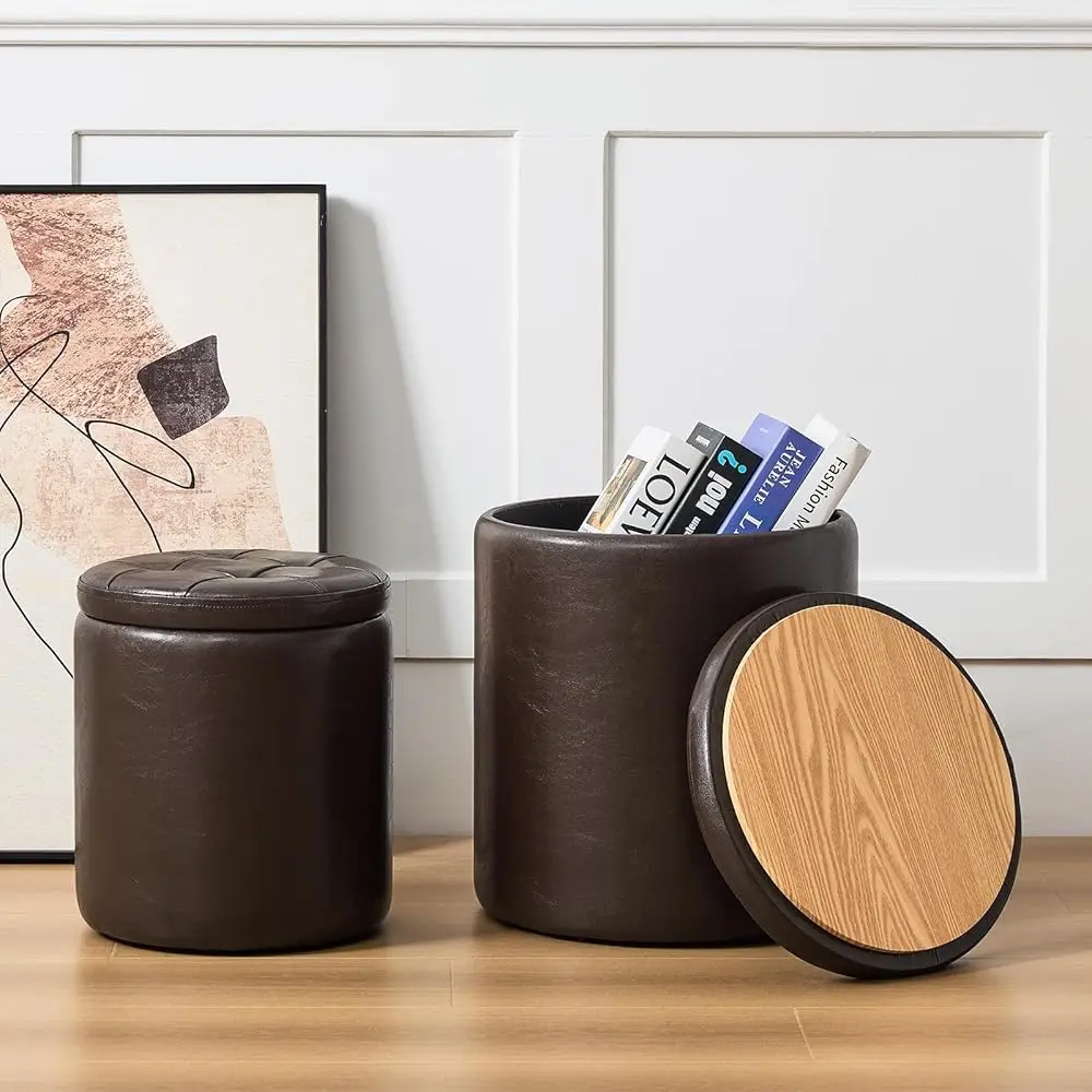 Round Set of 2 14.76\ L x 14.76\ W x 17.32\ H Faux Leather Ottoman with Storage, Small Foot Rest Storage Ottomen with Lid Li
Round Set of 2 14.76\ L x 14.76\ W x 17.32\ H Faux Leather Ottoman with Storage, Small Foot Rest Storage Ottomen with Lid Li