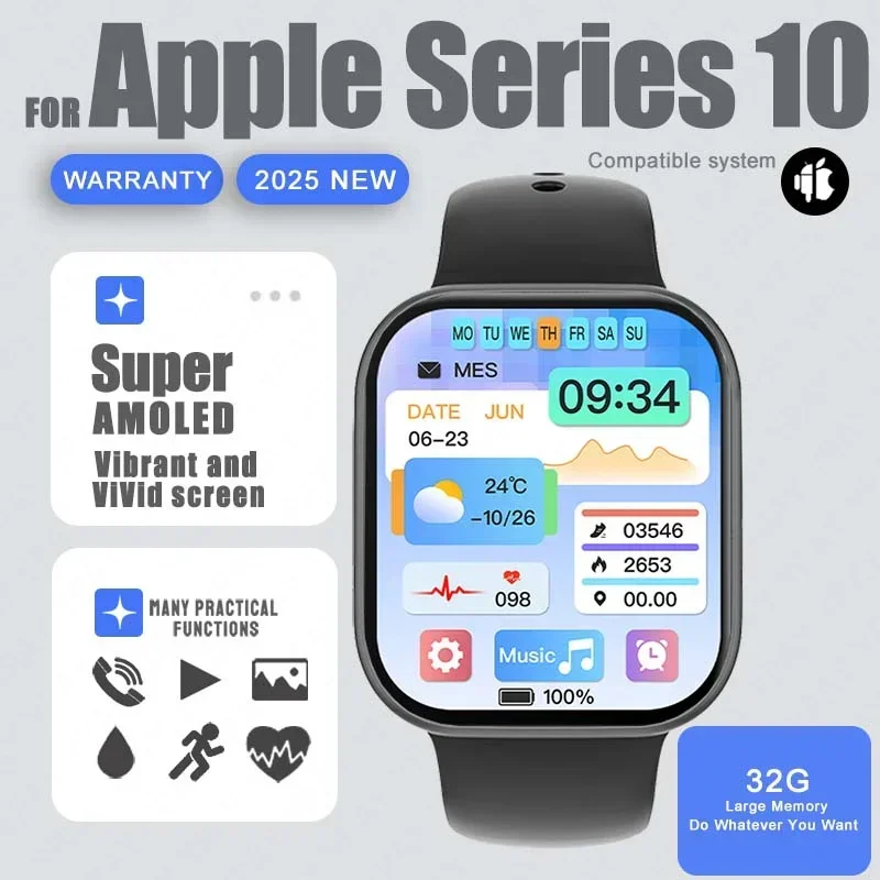 Оригинальные для Apple Watch Series 10, 32 ГБ, большая память, Bluetooth-вызов, IP68, водонепроницаемый компас, GPS-трек, женские умные часы, новинка 2025 года
Оригинальные для Apple Watch Series 10, 32 ГБ, большая память, Bluetooth-вызов, IP68, водонепроницаемый компас, GPS-трек, женские умные часы, новинка 2025 года