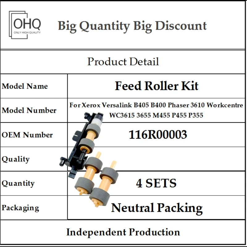 4X Feed Roller Kit for Xerox Versalink 116R00003 B405 B400 Phaser 3610 Workcentre WC3615 3655 M455 P455 P355 Pick Up Roller Set
4X Feed Roller Kit for Xerox Versalink 116R00003 B405 B400 Phaser 3610 Workcentre WC3615 3655 M455 P455 P355 Pick Up Roller Set