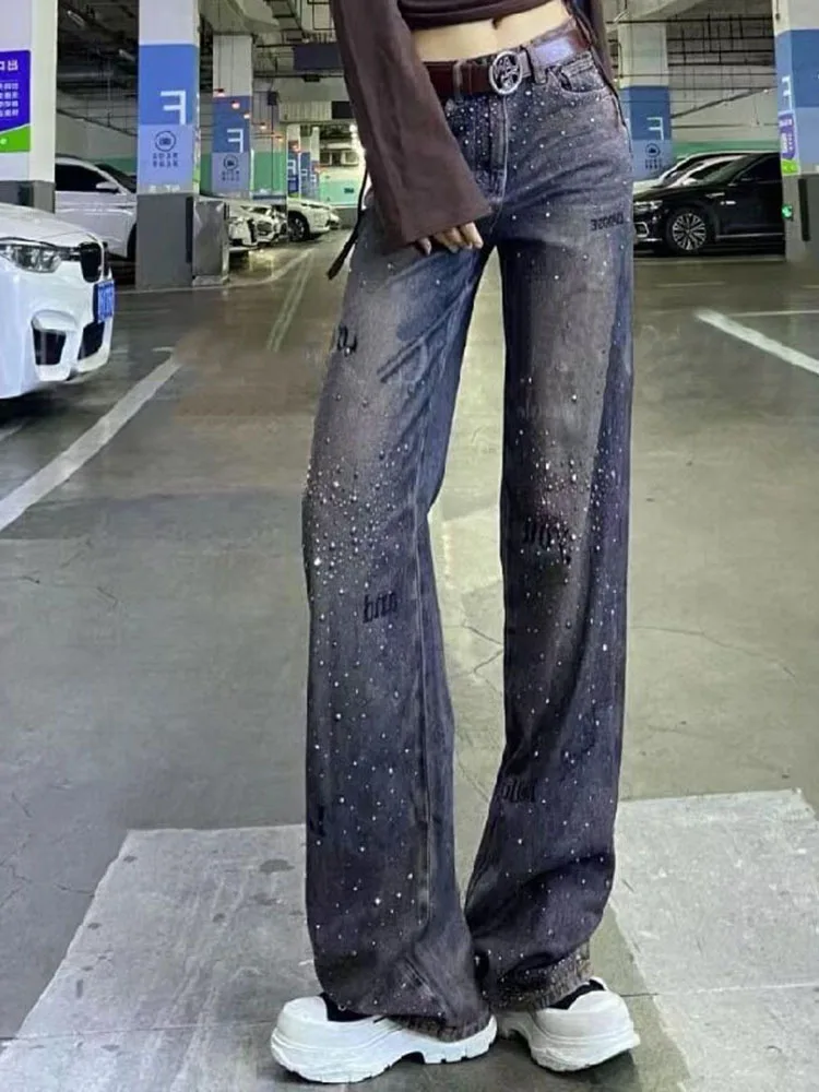 Rhinestone Korean Version Casual High Waist Denim Loose Wide Leg Pants Fashion Women's Y2K Design Retro Straight Leg Denim Pants
Rhinestone Korean Version Casual High Waist Denim Loose Wide Leg Pants Fashion Women's Y2K Design Retro Straight Leg Denim Pants