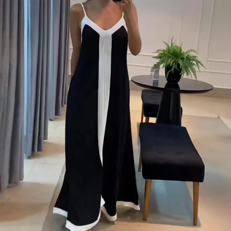 Ladies Sexy Deep V-Neck Sleeveless Long Dress 2024 Elegant Loose Party Dress Fashion Color Matching Off-Shoulder Suspender Dress
Ladies Sexy Deep V-Neck Sleeveless Long Dress 2024 Elegant Loose Party Dress Fashion Color Matching Off-Shoulder Suspender Dress