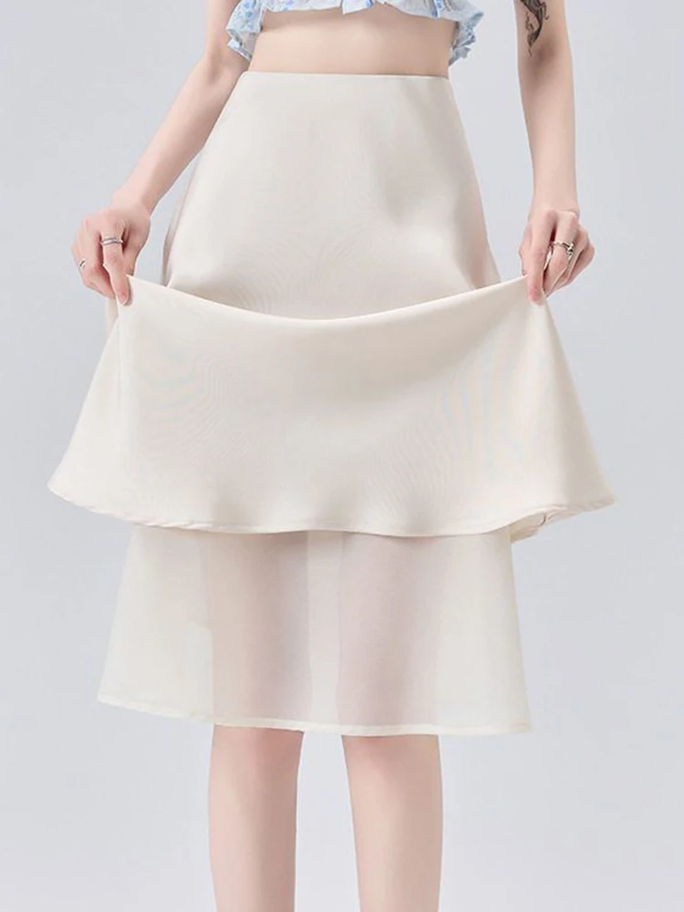 Summer Satin Elegant Skirt Women Fashion Mesh Patchwork Sweet Midi Skirts Summer Sexy Slim Female High Waist Chic A Line Skirt
Summer Satin Elegant Skirt Women Fashion Mesh Patchwork Sweet Midi Skirts Summer Sexy Slim Female High Waist Chic A Line Skirt