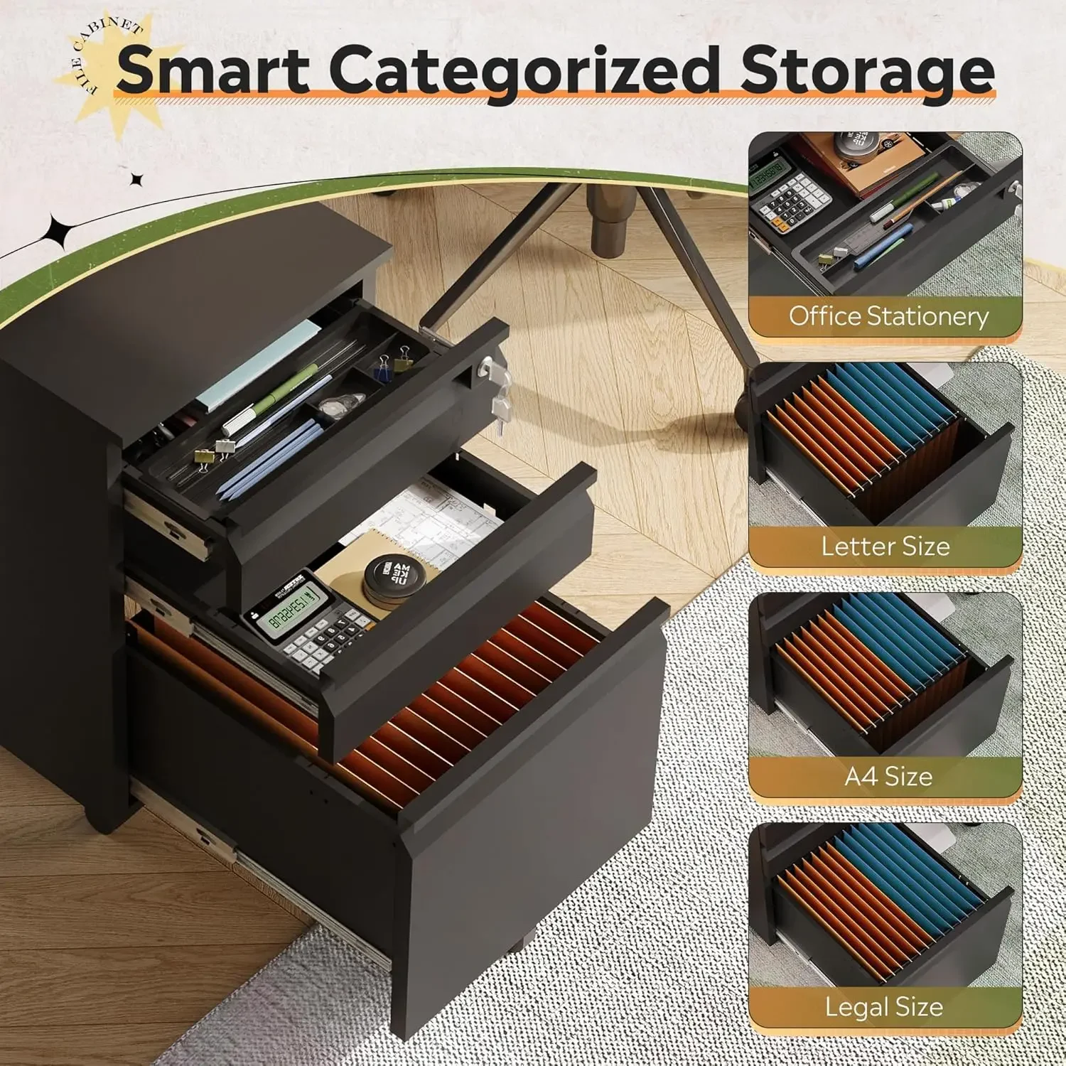 3 Drawer File Cabinet with Lock, Black Metal Mobile Filing Cabinet Under Desk, Home Office Furniture fits A3/A4/Letter Size, 17"
3 Drawer File Cabinet with Lock, Black Metal Mobile Filing Cabinet Under Desk, Home Office Furniture fits A3/A4/Letter Size, 17"