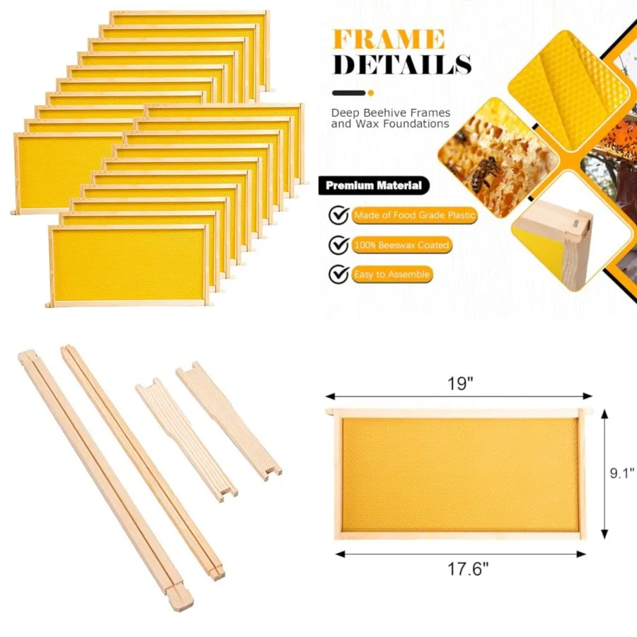 BeeCastle 20 Pack Beehive Frames and Waxed Foundations for Deep Brood Bee Hives with Wooden Bee Hive Frames and Beeswax Coated
BeeCastle 20 Pack Beehive Frames and Waxed Foundations for Deep Brood Bee Hives with Wooden Bee Hive Frames and Beeswax Coated