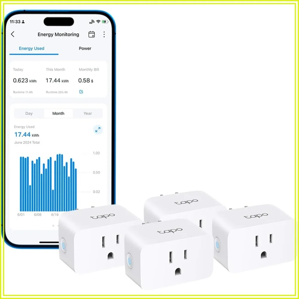 Smart Plug Wi-Fi Mini, Energy Monitoring, Compatible with Alexa & Google Home, Timer, 15A/1800W, ETL, 2.4G Wi-Fi, 4-Pack
Smart Plug Wi-Fi Mini, Energy Monitoring, Compatible with Alexa & Google Home, Timer, 15A/1800W, ETL, 2.4G Wi-Fi, 4-Pack