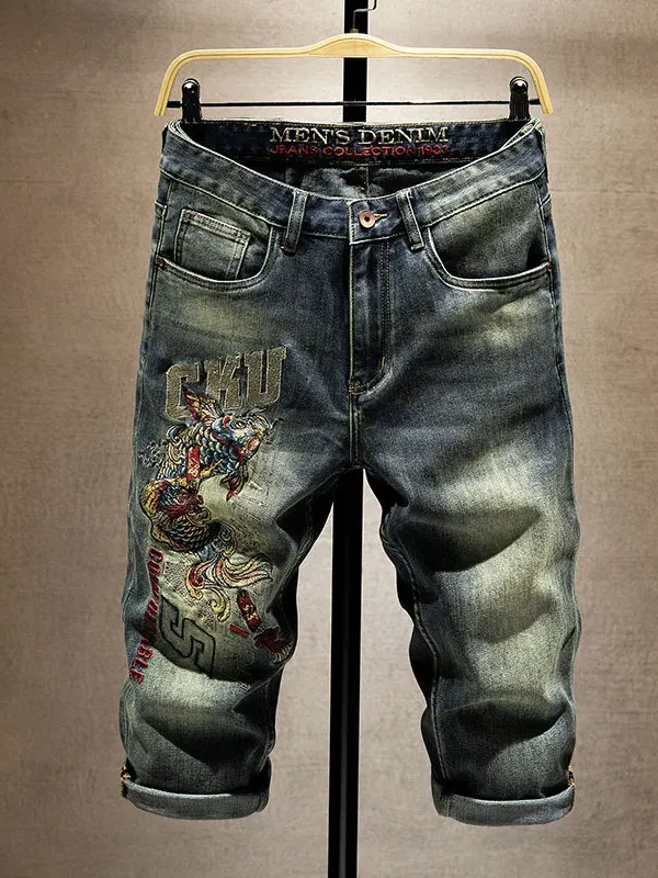 High-End Embroidered Carp Fi Denim orts Men's Trendy Elastic Slim Straight Leg Cotton Stretch Jeans Casual Summer Pants
High-End Embroidered Carp Fi Denim orts Men's Trendy Elastic Slim Straight Leg Cotton Stretch Jeans Casual Summer Pants