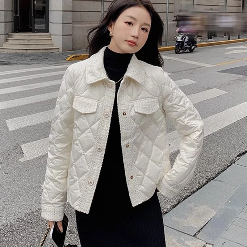 Small Fragrance Fashion Lightweight Coat Solid Color Turn-down Collar White Duck Down Jacket Women Single Breasted Down Jacket
Small Fragrance Fashion Lightweight Coat Solid Color Turn-down Collar White Duck Down Jacket Women Single Breasted Down Jacket