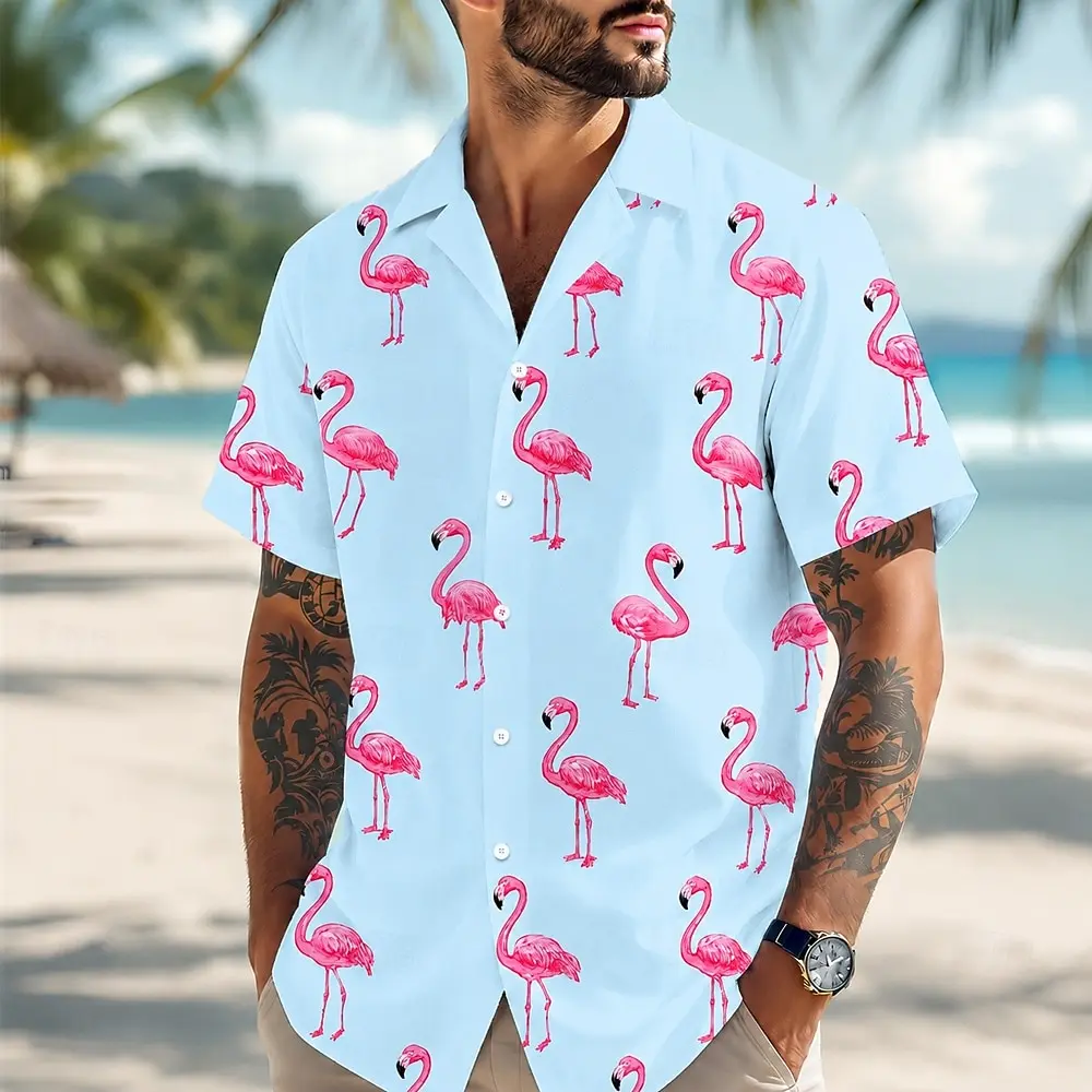 Men's Short Sleeve Button Shirt, Full Printed Pink Flamingo Pattern, Loose Fit for Spring Summer Beach Daily Vacation Outfits
Men's Short Sleeve Button Shirt, Full Printed Pink Flamingo Pattern, Loose Fit for Spring Summer Beach Daily Vacation Outfits