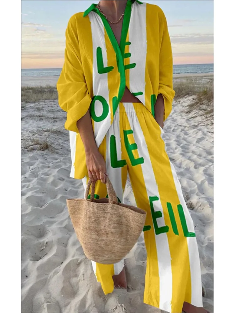 Spring Fashion Print Long Sleeve Shirt Pants Sets Women 2 Piece Outfits Female Beach Holiday Suit Casual Loose Two Piece Set
Spring Fashion Print Long Sleeve Shirt Pants Sets Women 2 Piece Outfits Female Beach Holiday Suit Casual Loose Two Piece Set