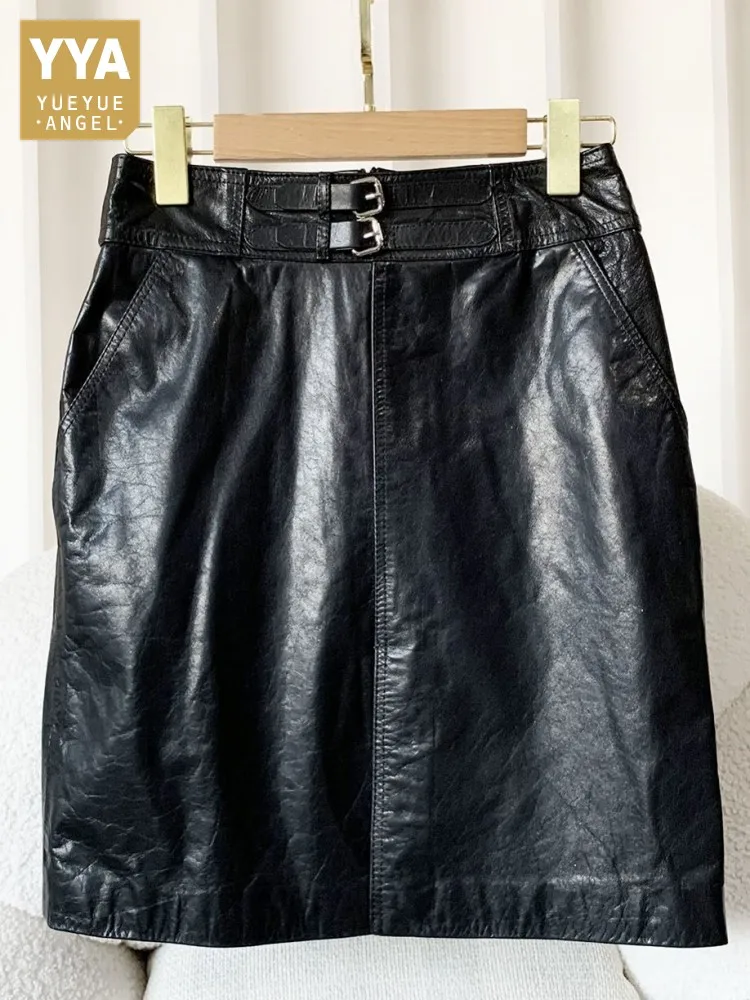 Retro Ladies Versatile A-Line Genuine Leather Short Skirts Fashion High Waist Pockets Black Cowhide Solid Color Sheepskin Skirt
Retro Ladies Versatile A-Line Genuine Leather Short Skirts Fashion High Waist Pockets Black Cowhide Solid Color Sheepskin Skirt