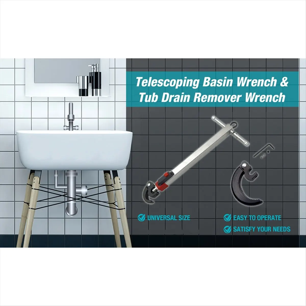 ABJS Telescoping Basin Wrench,1-1/4In to 2-1/2In Jaw Capacity and 10to 17In Extendable Handle,Basin Wrench Sink Faucet Wrench
ABJS Telescoping Basin Wrench,1-1/4In to 2-1/2In Jaw Capacity and 10to 17In Extendable Handle,Basin Wrench Sink Faucet Wrench