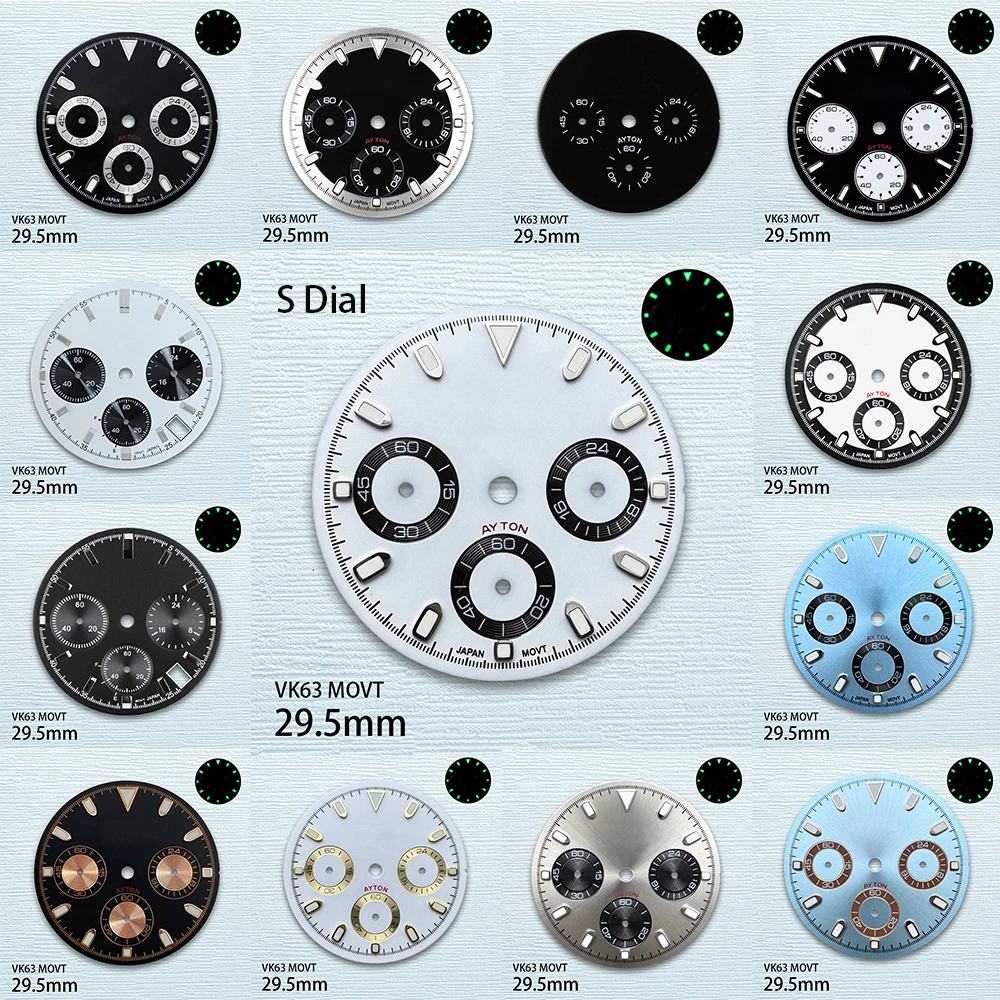 29.5mm S Logo Panda DTN Dial Fit VK63 Movement Green Luminous Sunray/matte High-Quality Watch Accessories
29.5mm S Logo Panda DTN Dial Fit VK63 Movement Green Luminous Sunray/matte High-Quality Watch Accessories
